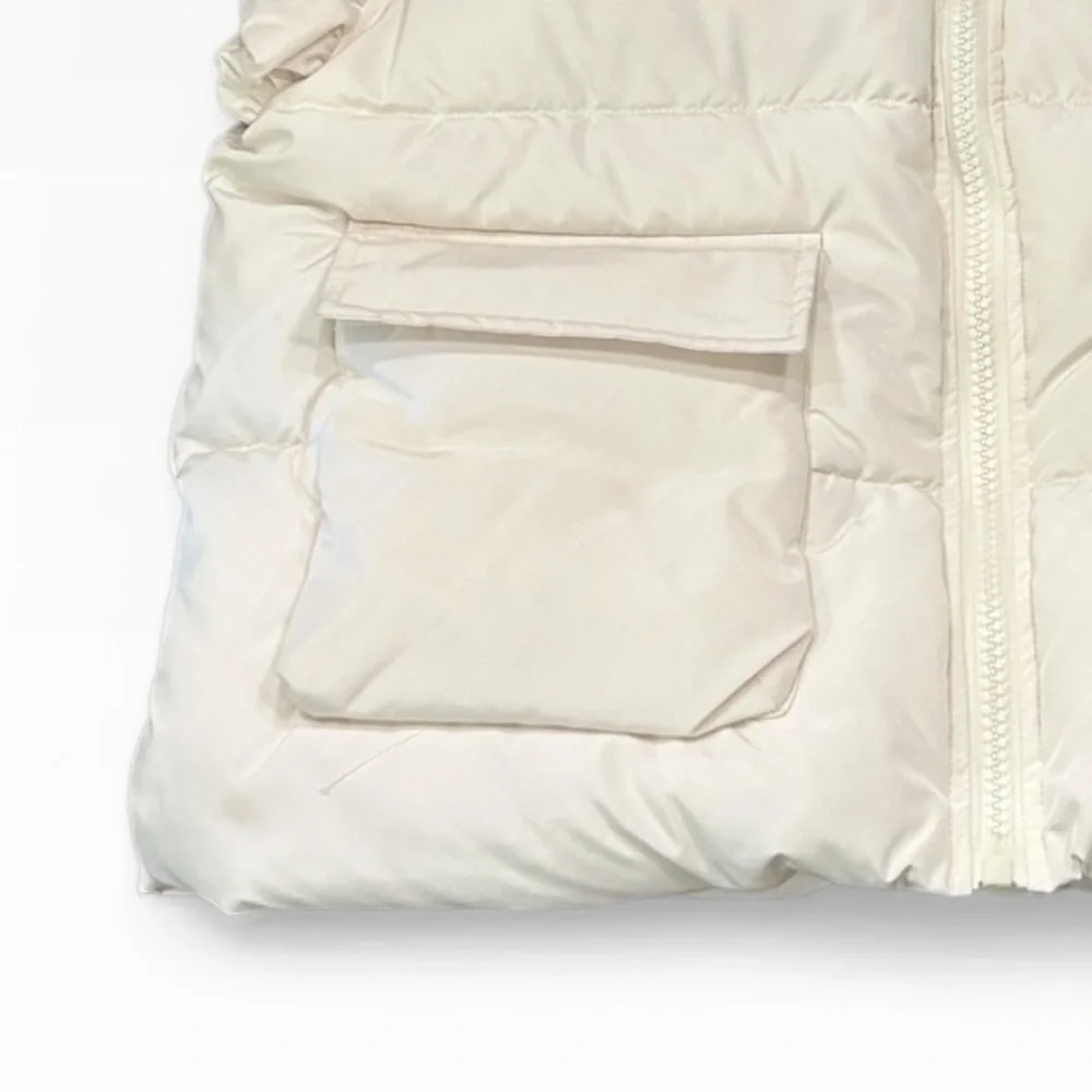 Jodifl Ruffle Sleeve Full Zip Puffer Vest Cream Pockets Size Large - Picture 6 of 11